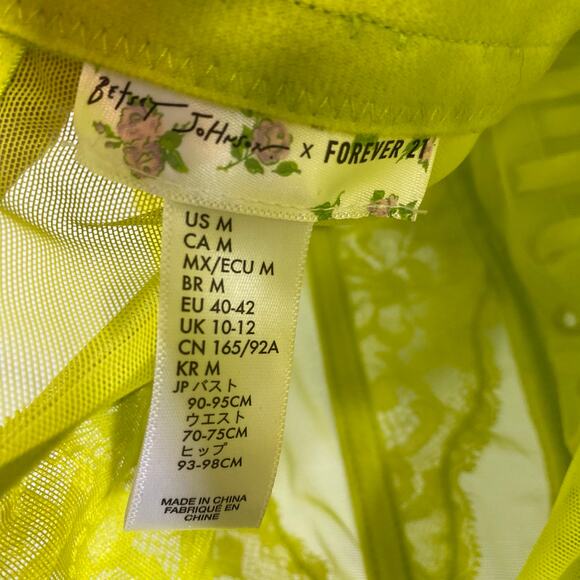 Betsey Johnson X Forever 21 Neon Green Butterflies Lace Corset Cami Top Size M - Picture 5 of 7